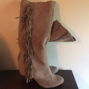 fringe zip up tall boots